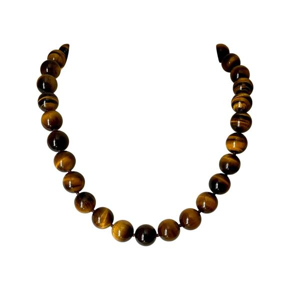 Vintage Tigers Eye Necklace Large Bead Tigers Eye Necklace Golden Tigers Eye - Picture 5 of 7